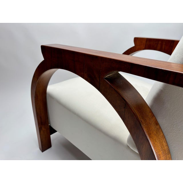 Cream Art Deco Arched Sculptural Wooden Armchair, Italy, 1930s For Sale - Image 8 of 14