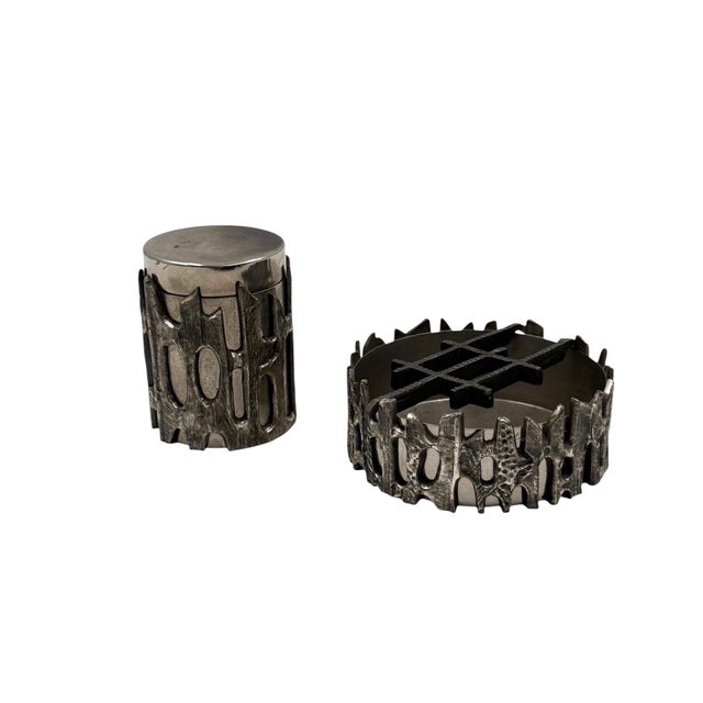Brutalist Brutalist Top Smoking Set, Ashtray and Cigars Box, Morbelli Italy 1970 For Sale - Image 3 of 11