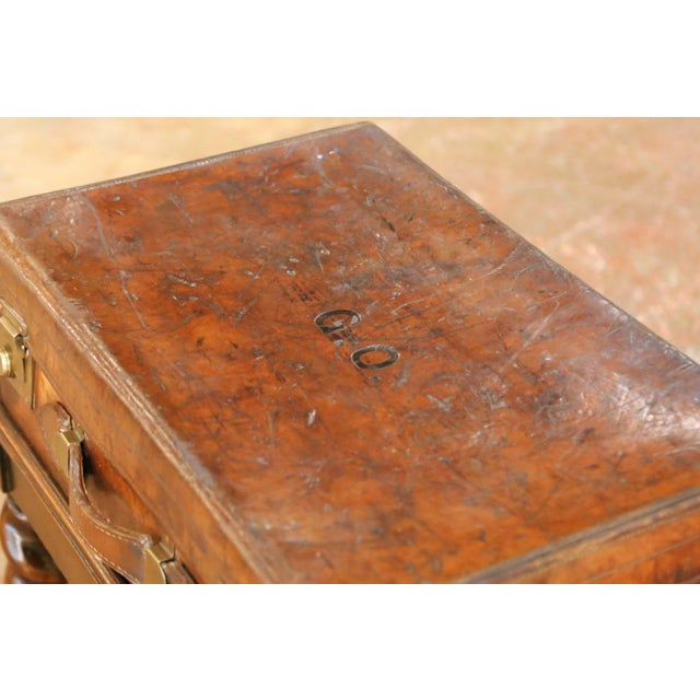 English 19th Century English Leather Suitcase on Walnut Stand Side Table For Sale - Image 3 of 13