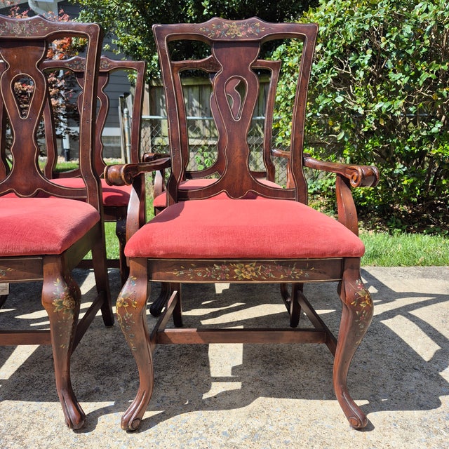 Mid-20th Century Lane Furniture French Provincial Paint Decorated Walnut Dining Chairs, Set of 8 For Sale - Image 9 of 15