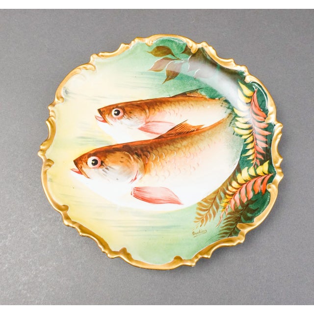 Ceramic Mid 20th Century Royal Limoges France Signed Brahic Hand Painted Porcelain Fish Cabinet Plate For Sale - Image 7 of 7