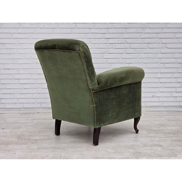Green Vintage Danish Highback Relax Chair in Furniture Velour and Beech, 1950s For Sale - Image 8 of 18