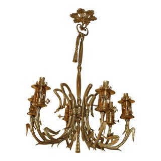 19thc Dore Gilt Bronze Heavy 6 Light Maison Bagues Gas Converted to Electric Chandelier For Sale