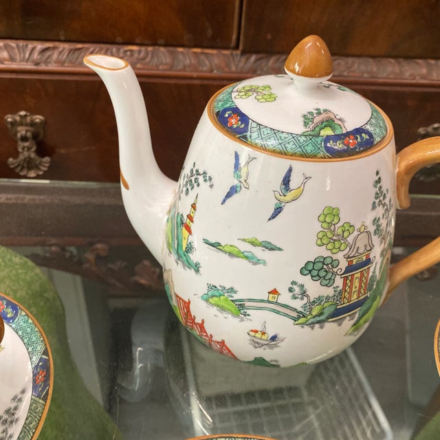Chinoiserie 1970s Staffordshire White & Green Asian Tea Set For Sale - Image 3 of 8