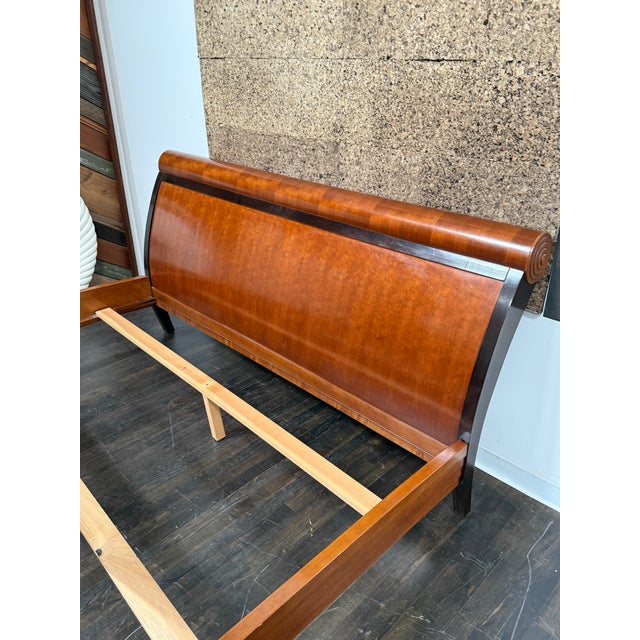 Black Eastern King Size Lee Weitzman Elysia Style Figured Wood Sleigh Bed Frame For Sale - Image 8 of 12