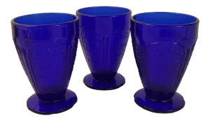 1970s Cherry Blossom Cobalt Glass Glasses - Set of 3