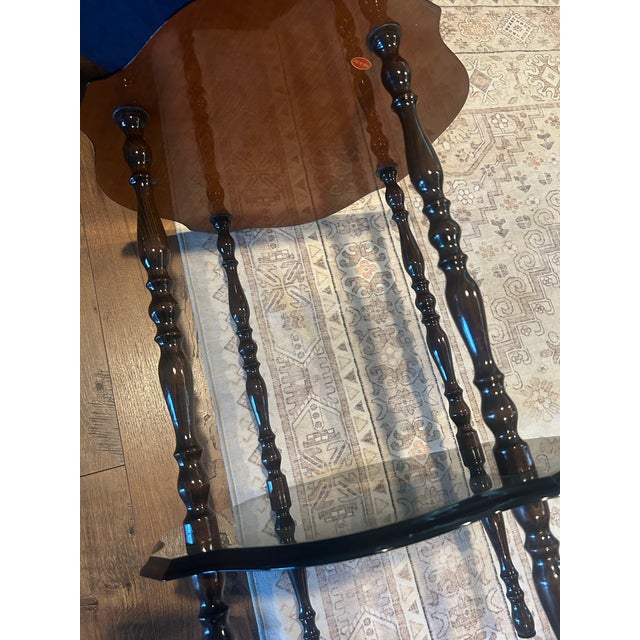 Italian Sorrento Wood Inlay (Marquetry) Tiered Side MCM Table in Mahogany For Sale - Image 4 of 11