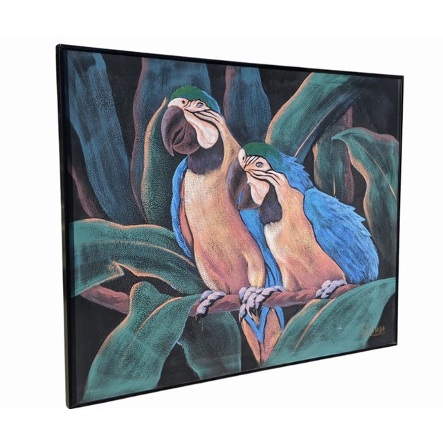 Mid-Century Modern 1970s Coastal Tropical Parrot Painting Signed by Lee Reynolds For Sale - Image 3 of 10