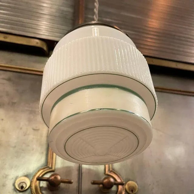 Metal 1930s Art Deco Milk Glass Layer Cake Pendant Light For Sale - Image 7 of 9