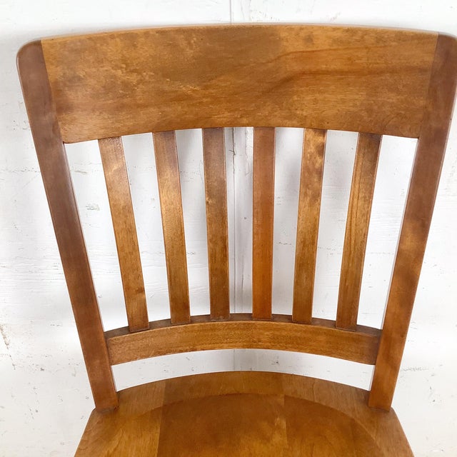 Brown Vintage American Schoolhouse Chair — Wood Slat Back Side Chair For Sale - Image 8 of 12