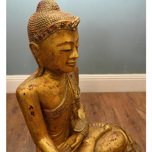 Burmese Artist, Buddhist Statue of Lotus Buddha, Gilt Sculpture For Sale - Image 6 of 11