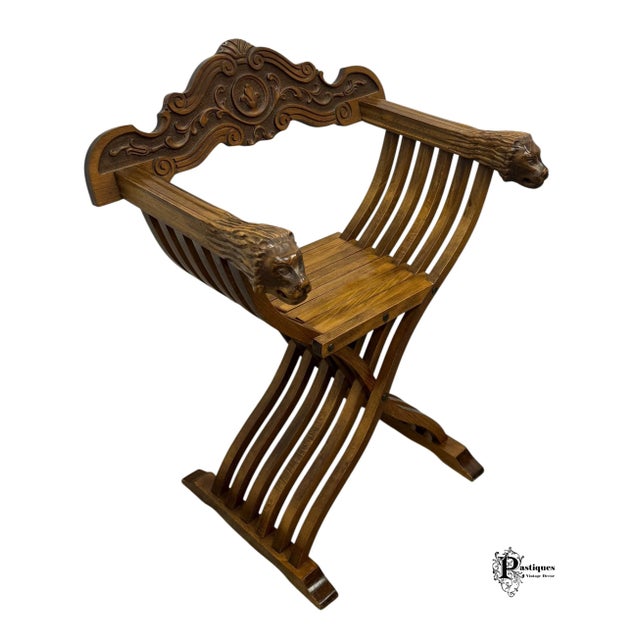 Vintage Regency Style Walnut Lions Head Folding / Accent Chairs - Pair For Sale In Greensboro - Image 6 of 12