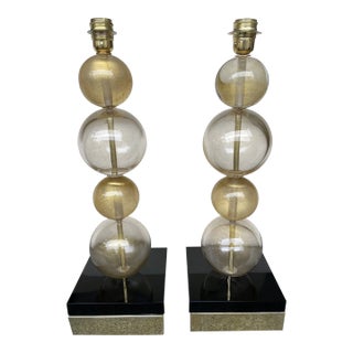 Contemporary Gold Bubble Murano Glass and Brass Lamps, Italy - a Pair For Sale