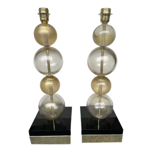 Contemporary Gold Bubble Murano Glass and Brass Lamps, Italy - a Pair