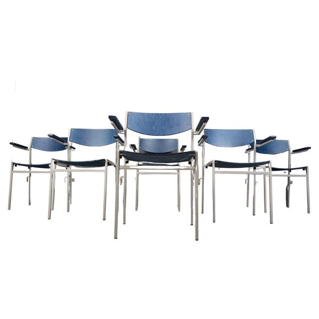 Minimalist Metal and Plywood Stackable Armchairs from Gijs Van Der Sluis, 1960s, Set of 6 For Sale - Image 13 of 13