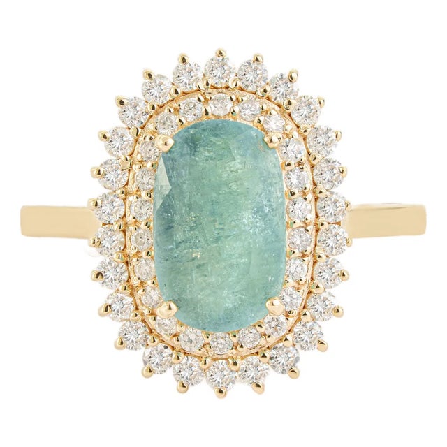 2.14Carats Natural Paraiba Tourmaline Cushion Cut Diamond Halo 14k Gold Ring Size 8 For Sale