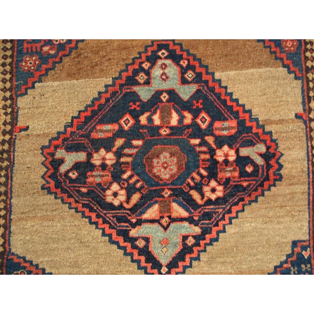 Late 19th Century 1880s Camel Medallion Tribal Antique Hand Knotted Persian Bijar Rug 4'5" X 5'9" Wool Carpet For Sale - Image 5 of 6