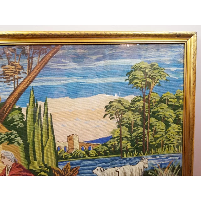 Vintage Extra Large Giltwood Framed Colorful 18th Century Scene Needlepoint For Sale - Image 10 of 10