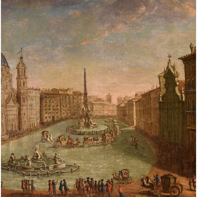 After Giovanni Giacomo Van Lint, View of Rome with Piazza Navona Landscape, 1770, Oil on Canvas, Framed For Sale - Image 4 of 9
