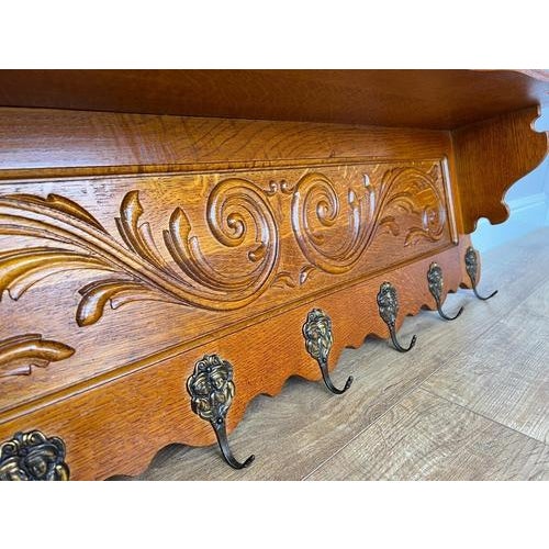 Vintage French Wall Coat Rack in Oak For Sale - Image 5 of 15