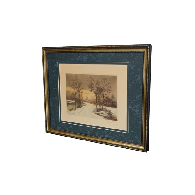 Realism Antique Winter Snow Covered Country Path to the Village Church 15" For Sale - Image 3 of 10