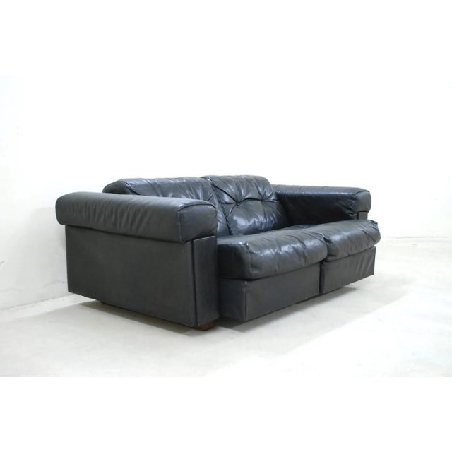 Black Leather Two-Seater Sofa from De Sede, 1970 For Sale - Image 17 of 18