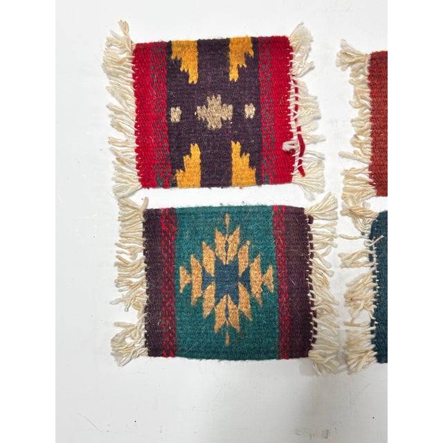 Textile Vintage Southwestern Woven Wool Coasters With Fringe, Set of 4 For Sale - Image 7 of 7