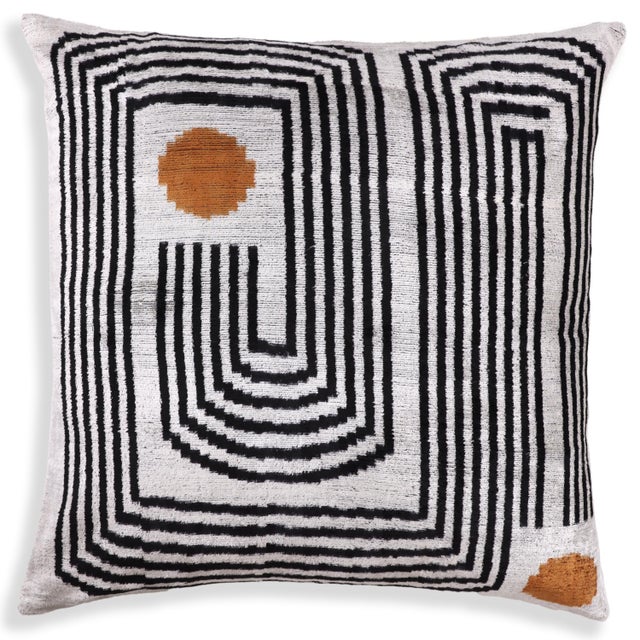 Mid-Century Modern Modern Geometric Silk Velvet Pillow 20x20 | Handmade Black & Ivory Designer Cushion For Sale - Image 3 of 7