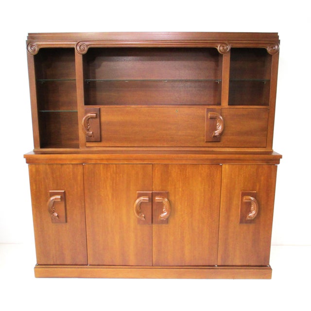 2 Pc. Bar Cabinet Walnut Toned Mid Century Deco Regency For Sale - Image 18 of 18