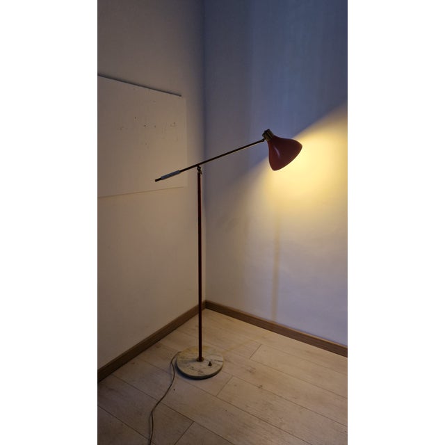 Floor Lamp for Reading with Red Marble Base and Cone with Joint, 1950s For Sale - Image 12 of 18