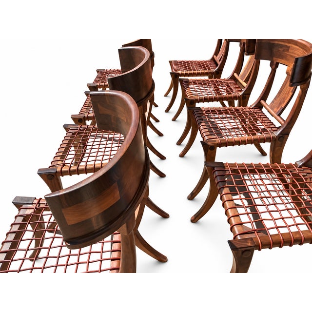 2000 - 2009 Stunning Set Walnut Klismos Dining Chairs Set of 8 For Sale - Image 5 of 7