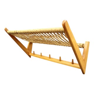 Mid-Century Wall Coat Rack and Shelf in Woven Rope, Czechoslovakia, 1950s For Sale