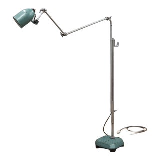 Industrial Adjustable Floor Lamp in Green Hammertone, 1960s For Sale