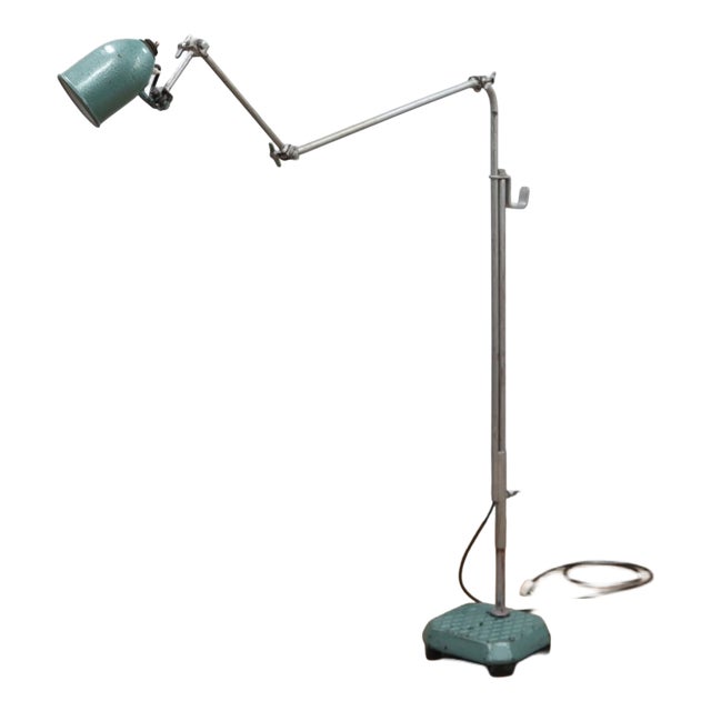 Industrial Adjustable Floor Lamp in Green Hammertone, 1960s For Sale