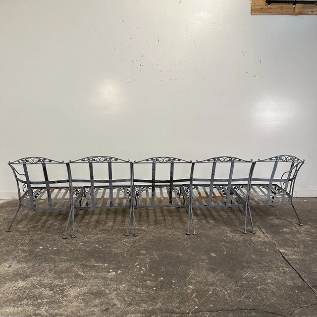 Woodard Furniture Co. Mid 20th Century Woodard Iron Patio 5 Piece Sectional Sofa Orleans Pattern, Attributed For Sale - Image 4 of 12