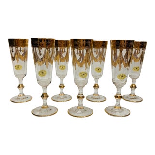 David Orgell Exclusivist 24 Kt Gold Leaf Champagne Flutes - Set of 7 For Sale