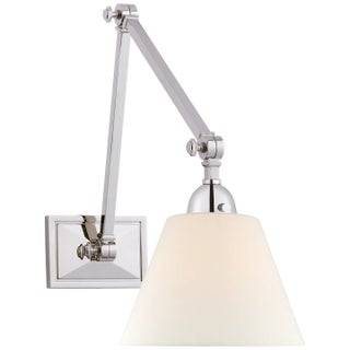 Alexa Hampton for Visual Comfort Signature Jane Double Library Wall Light in Polished Nickel with Linen Shade For Sale