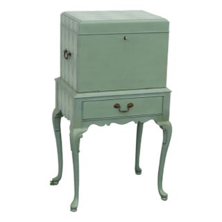 1960s French Tall Painted Silver Jewelry Chest Lingerie Cabinet Queen Anne Legs For Sale