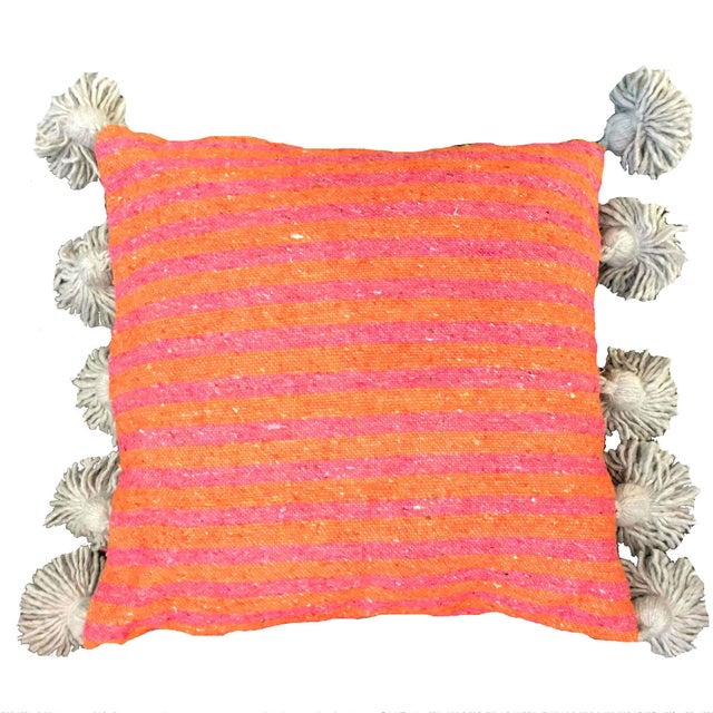 Moroccan Coral & Blush Pompom Pillow Cover For Sale - Image 3 of 3