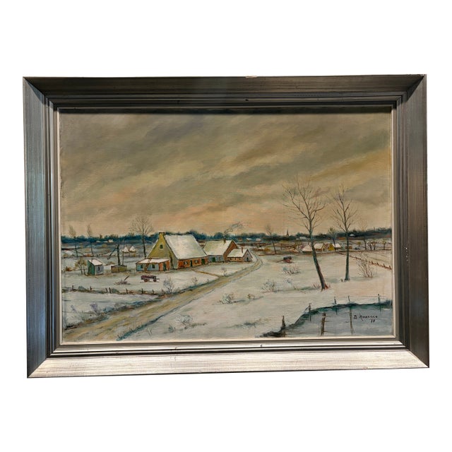 1970s Belgian Winter Village Painting - Signed For Sale