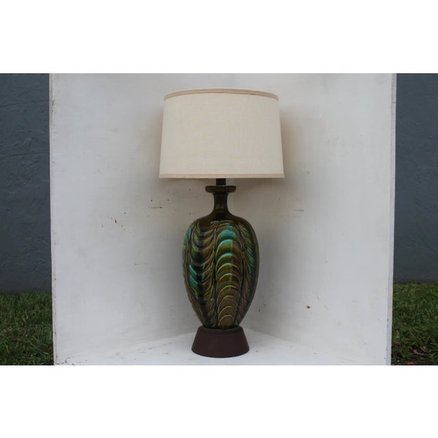 Brown Mid Century Modern Multi Color Glazed Table Lamp For Sale - Image 8 of 8