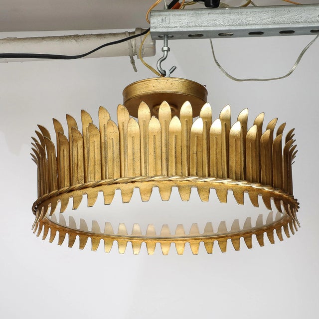 Mid-Century Modernist Geometric Feather Form Brass & Frosted Glass Flush Mount For Sale - Image 10 of 12