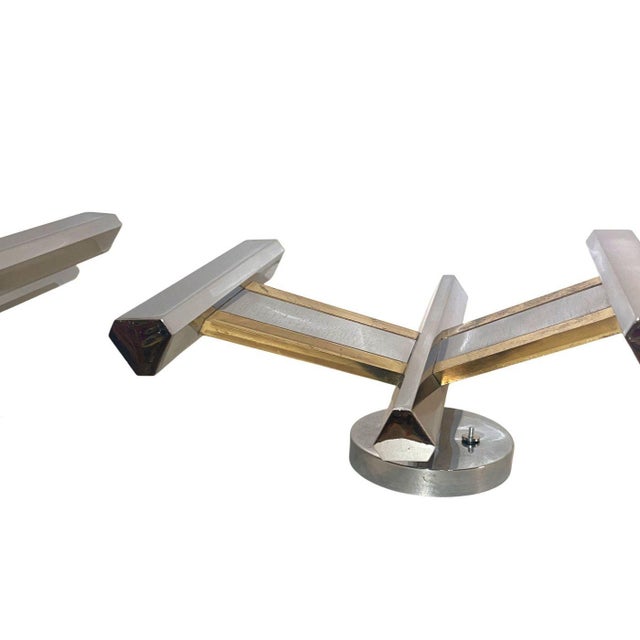 Italian 1970s Sciolari Chrome & Brass Geometric Wall Sconces, Late 20th Century - a Pair For Sale - Image 3 of 8