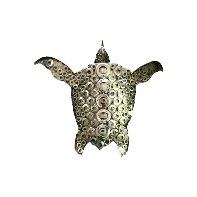 Early 21st Century Modern Industrial Metal Sea Turtle Sculpture on Display Base, Coastal, 29"w For Sale - Image 11 of 12