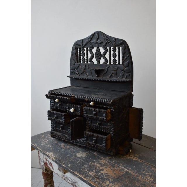 Antique Exceptional Botanical Tramp Art Chest With Hidden Compartments, Circa 1870s For Sale - Image 11 of 18