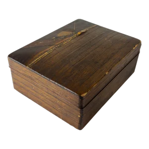 Early 20th Century Japanese Pine Wood Box With Figure in Lacquer