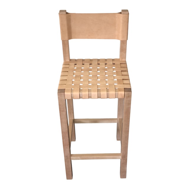 Scandinavian Modern Birch Leather Strap Counter Stool Chairish