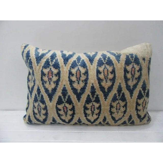 Turkish Beige & Blue Handmade Pillow - 24"W x 16"H For Sale - Image 4 of 4
