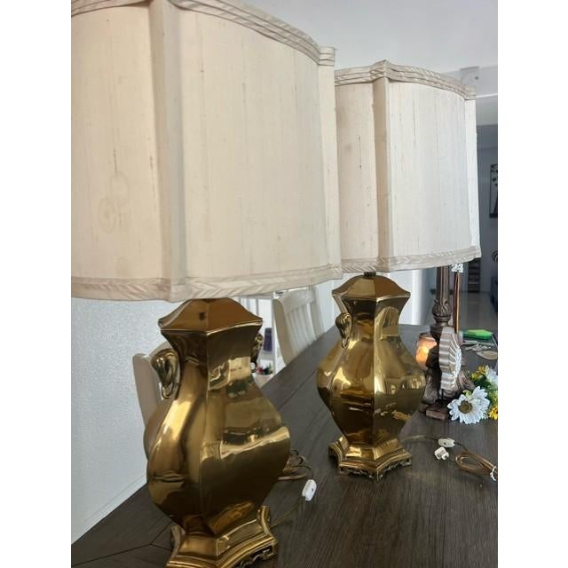 Hollywood Regency Mid-Century Marbro Brass Lamps - a Pair For Sale - Image 3 of 11