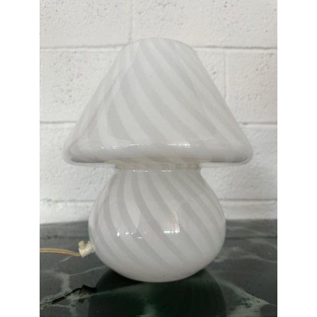 Large Swirl White Murano Glass Mushroom Table Lamp, 1970s, in Flawless conditions. Designed 1970 to 1979 This piece is...
